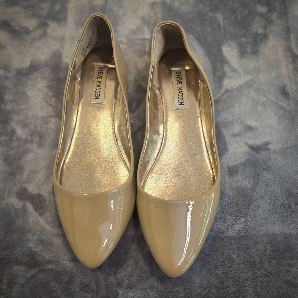 Steve Madden Inna Women's 8.5 Nude Patent Pointed Toe Ballet Flats Slip On Shoes